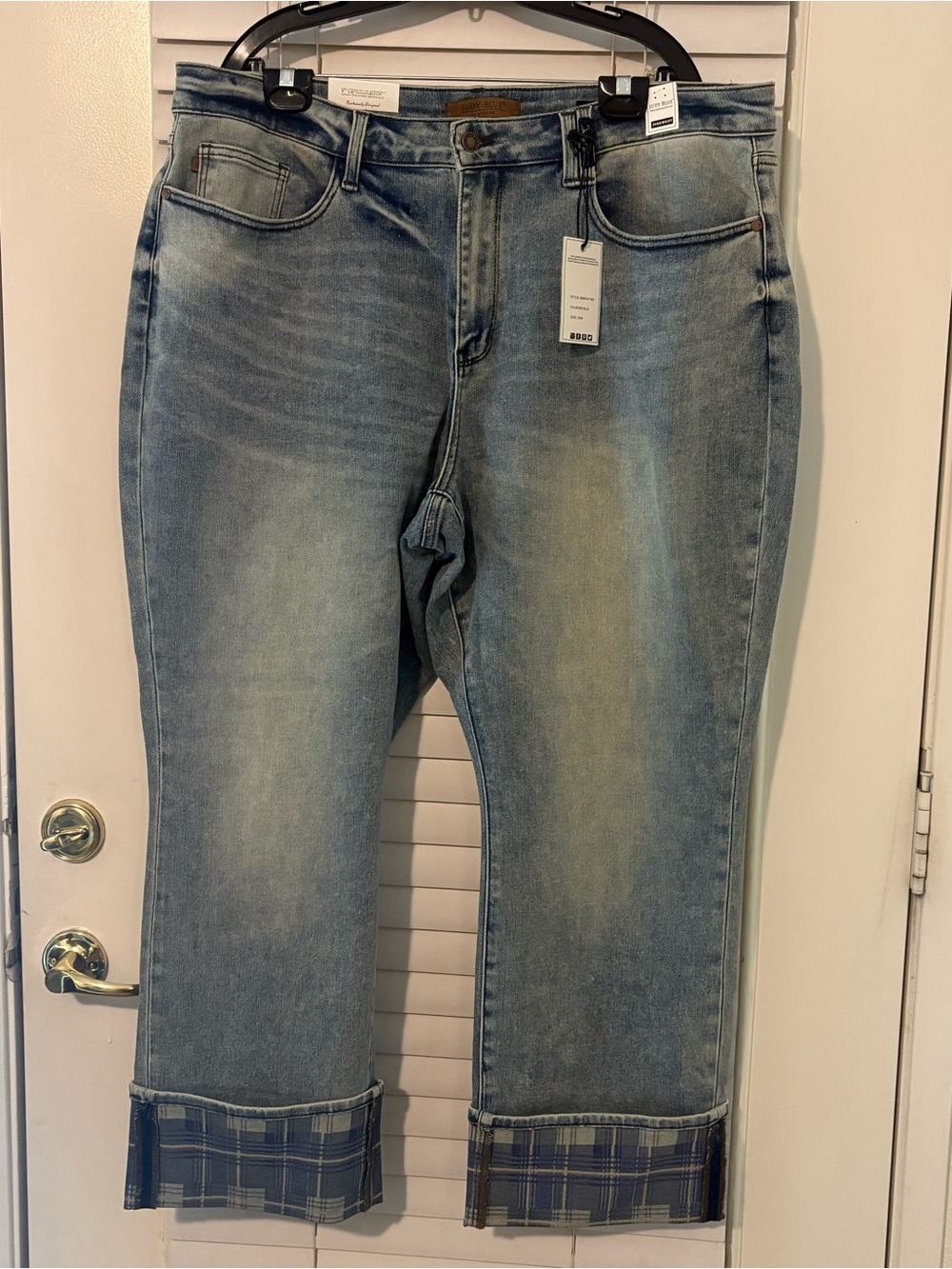 Judy Blue High Waist Plaid Cuff Straight Leg Jeans Women’s Plus Size 22W Medium